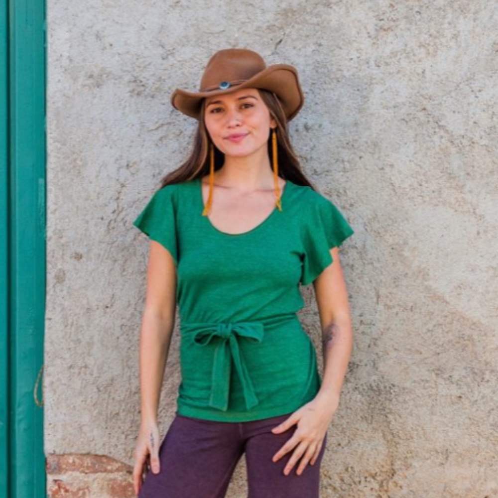 Bohemian Folk Butterfly top in Jade